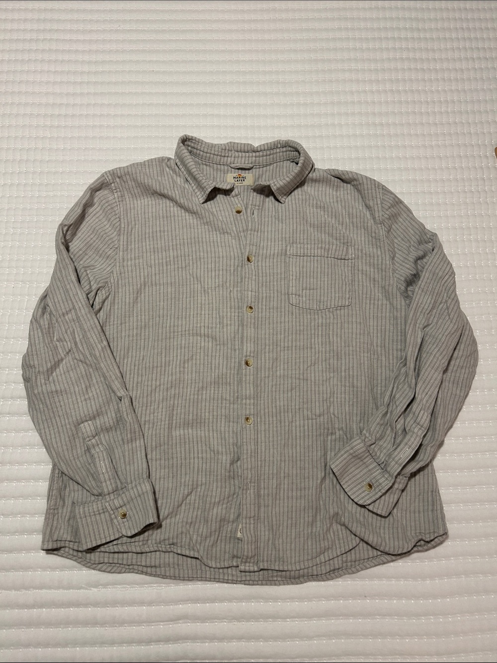 Marine Layer Men's Light Gray Striped Button-Down Shirt XL